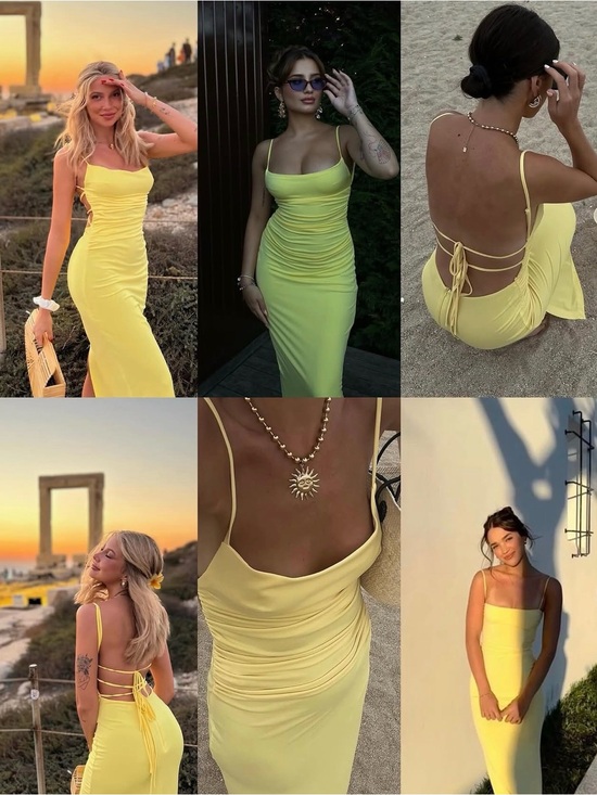 Zara Dresses & Skirts - Zara NWT Sexy Bright Butter Yellow Tie Criss Cross Spaghetti Strap Maxi Dress XS